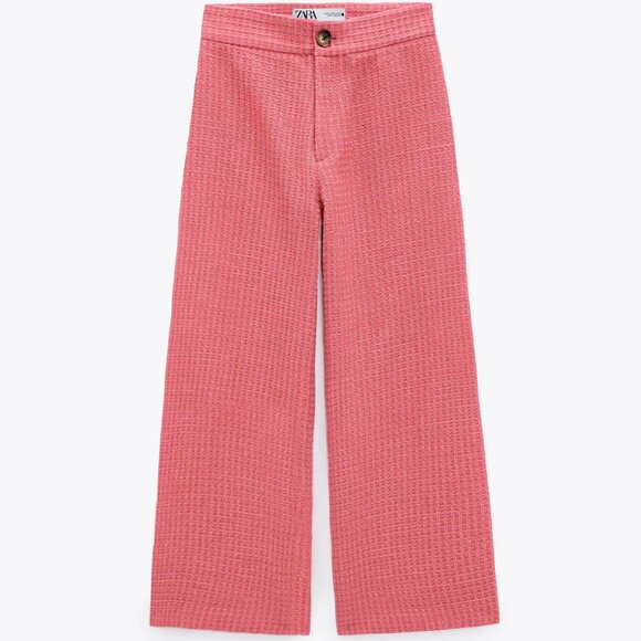 Zara Pink Textured High Waisted Wide Leg Cropped Pants XS - Picture 5 of 16
